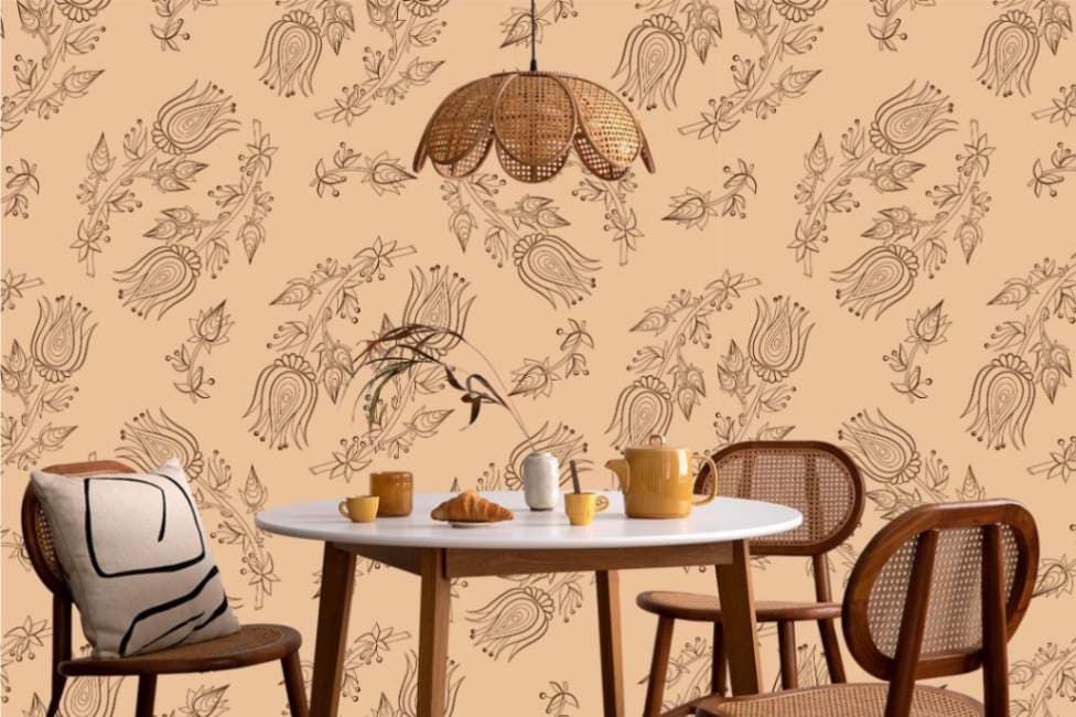 Kalamkari Rustic Floral Wallpaper for Wall shown in a room