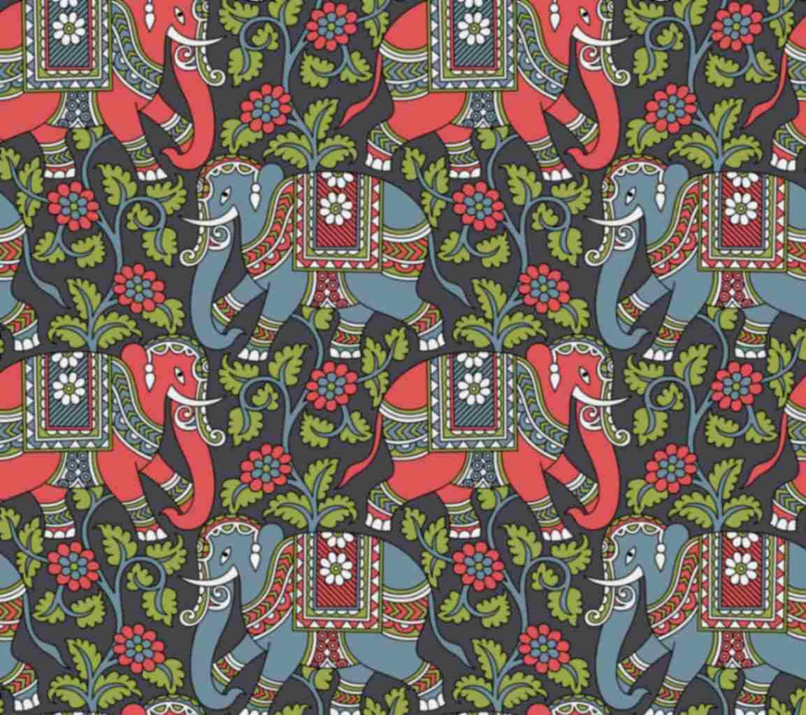 Regal Elephant Wallpaper in Kalamkari Style pattern detail