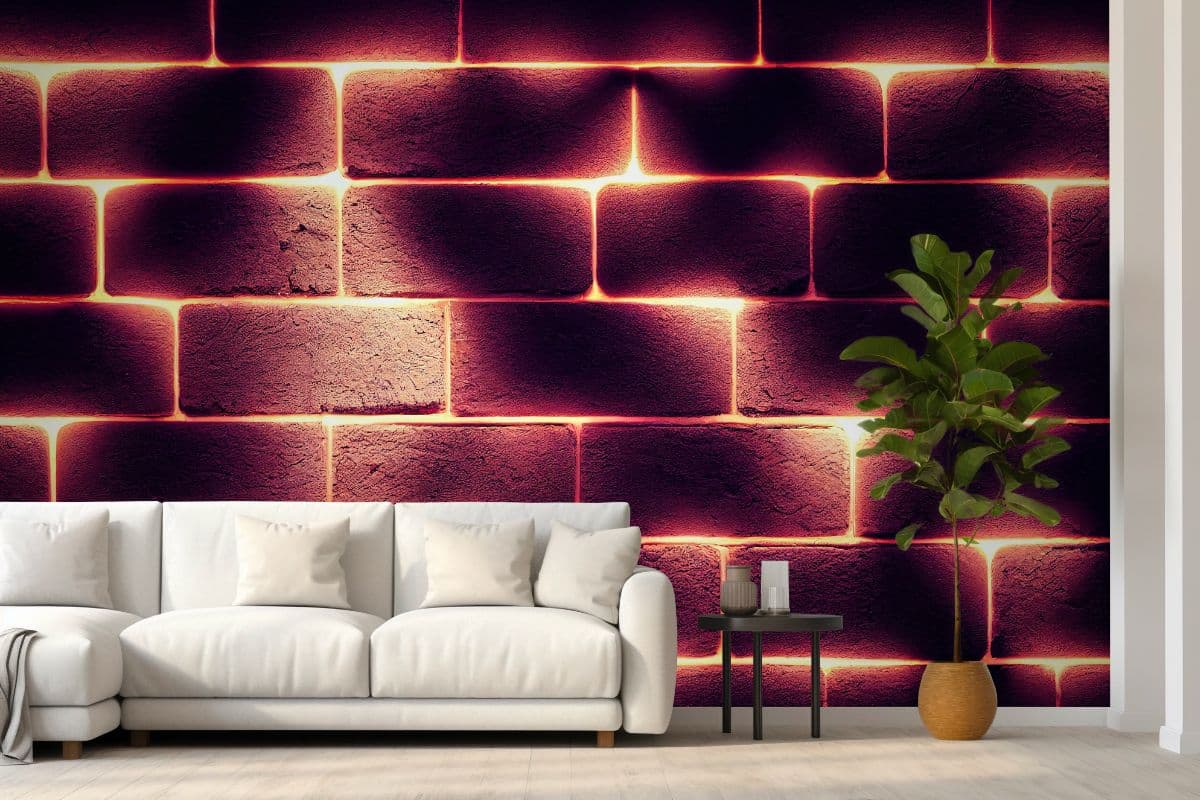 3D Neon Brick Wallpaper Mural shown in a room