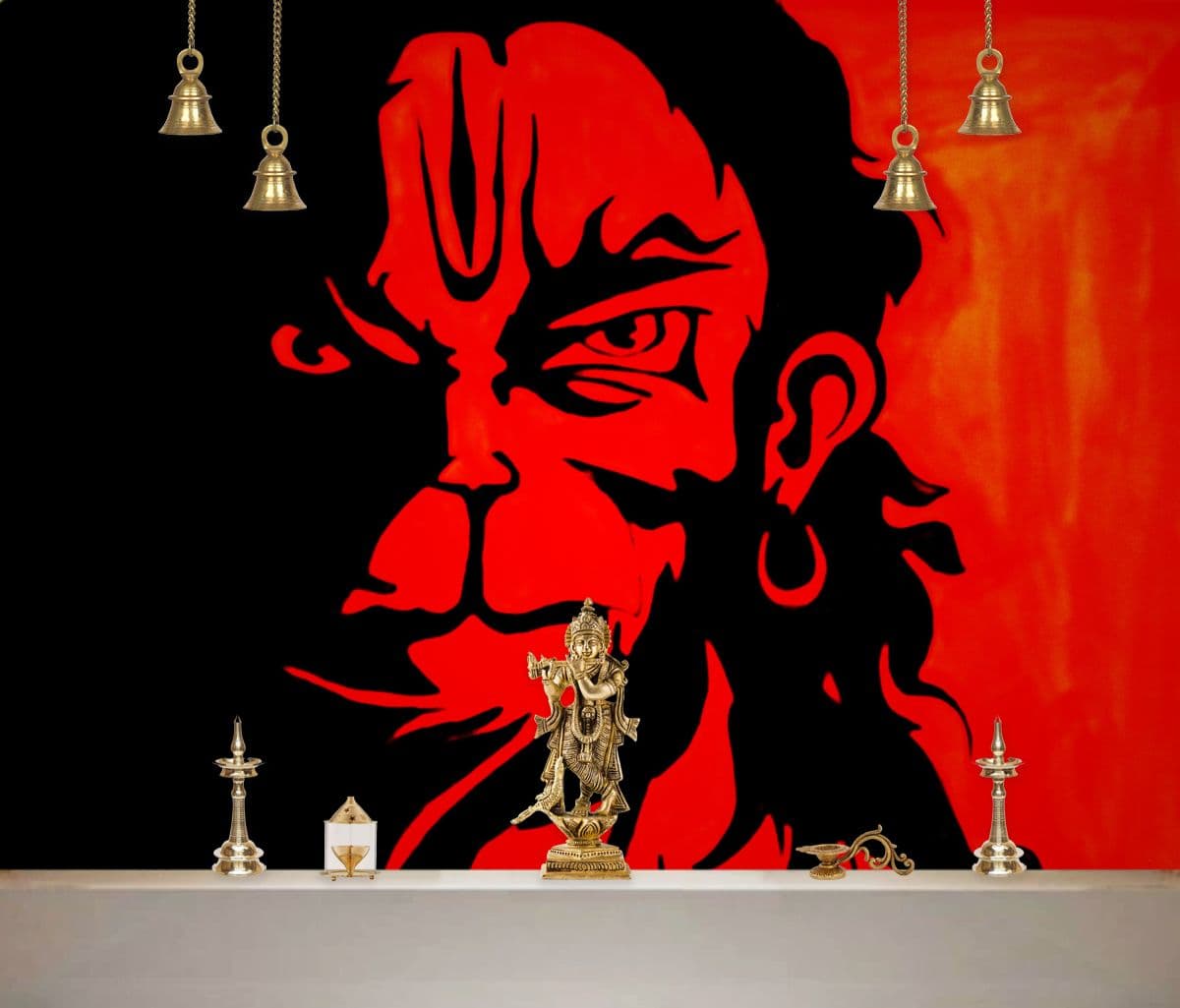 Angry Hanumanji Wallpaper Mural shown in a room