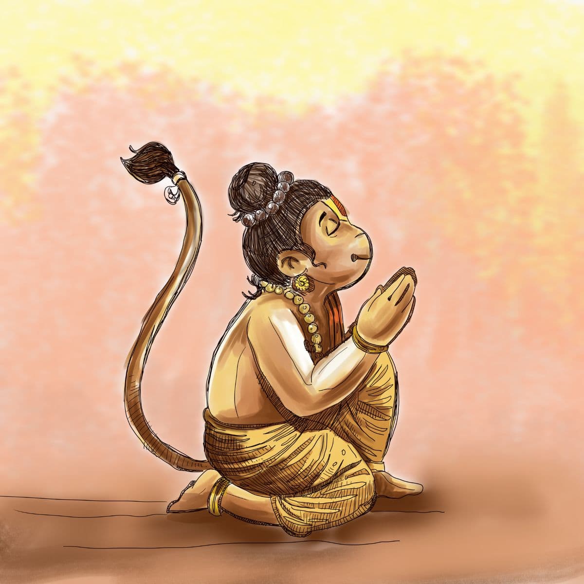 Bal Hanuman Painting Wallpaper Mural pattern detail