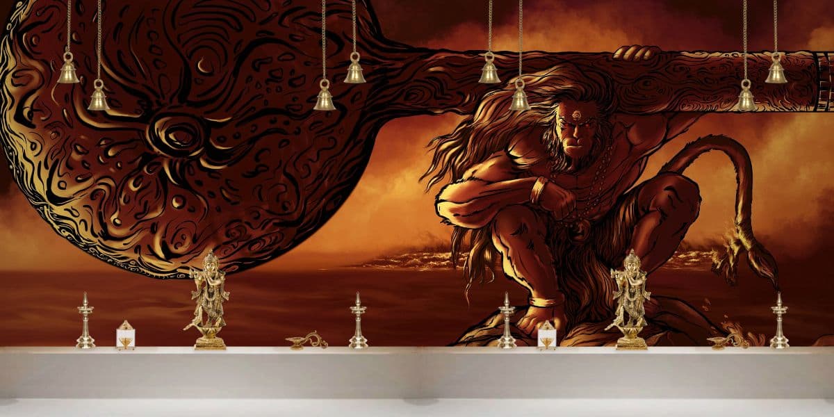 Lanka Dahan By Hanumanji Wallpaper Mural shown in a room