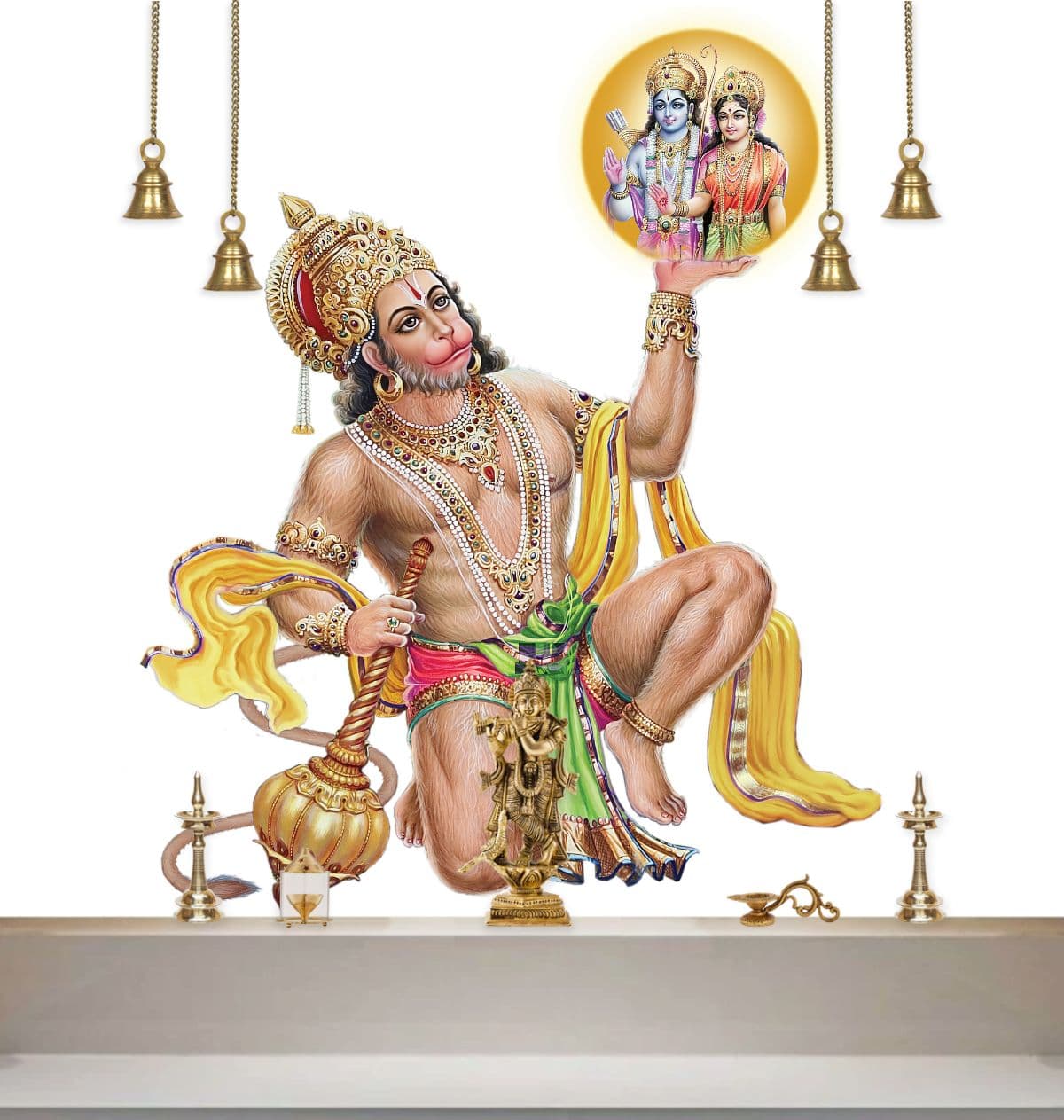 Sita Ramji Blessing Hanumanji Mural Wallpaper shown in a room
