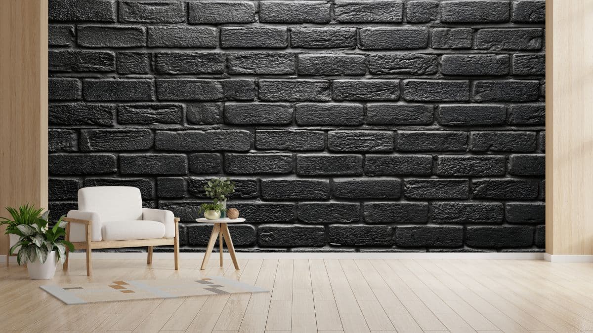 Black Painted Brick Texture Wallpaper Mural shown in a room