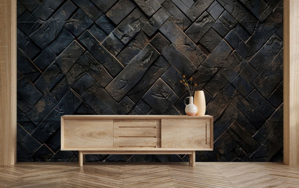 Black Rock Brick Wallpaper Mural shown in a room