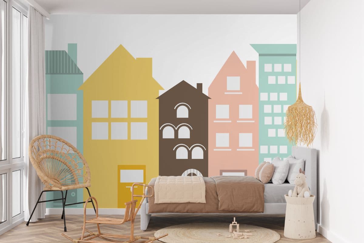 City Dreams Wallpaper Mural for Bedroom shown in a room