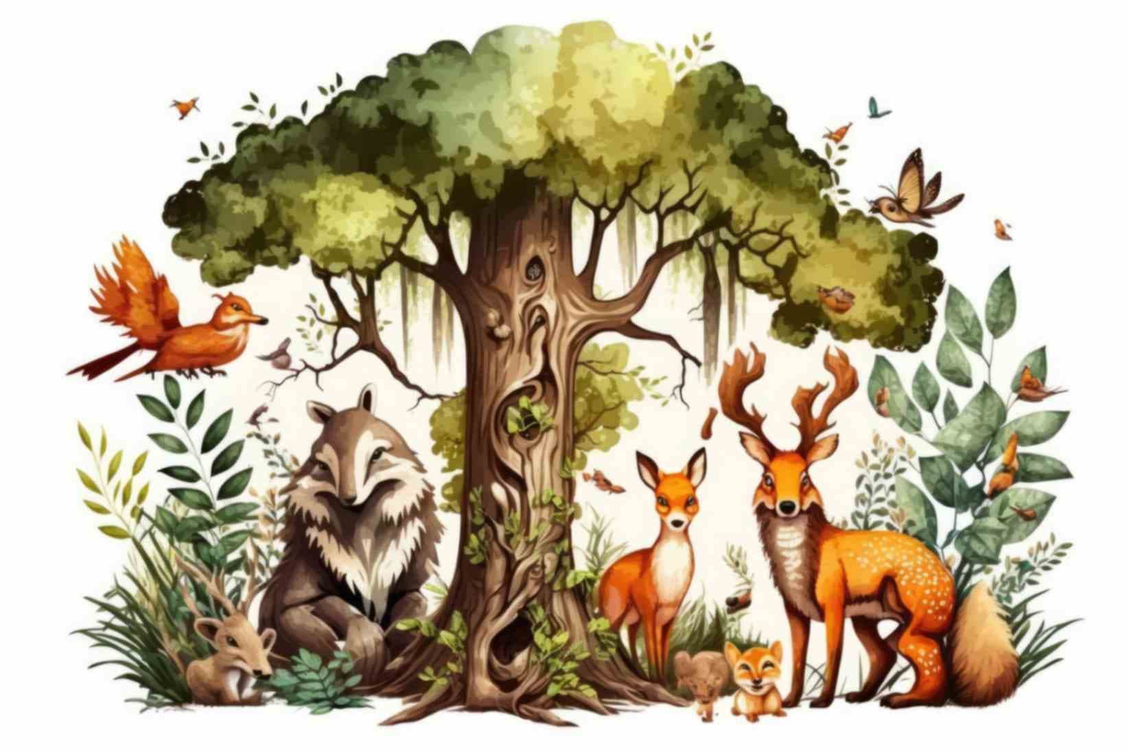 Cute Forest Friends Adventure Wallpaper Mural pattern detail