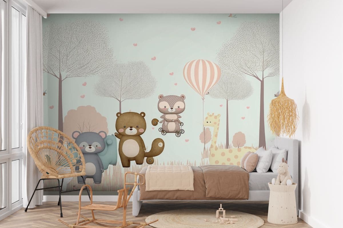 Group of Cartoon Animals Wallpaper for Wall shown in a room