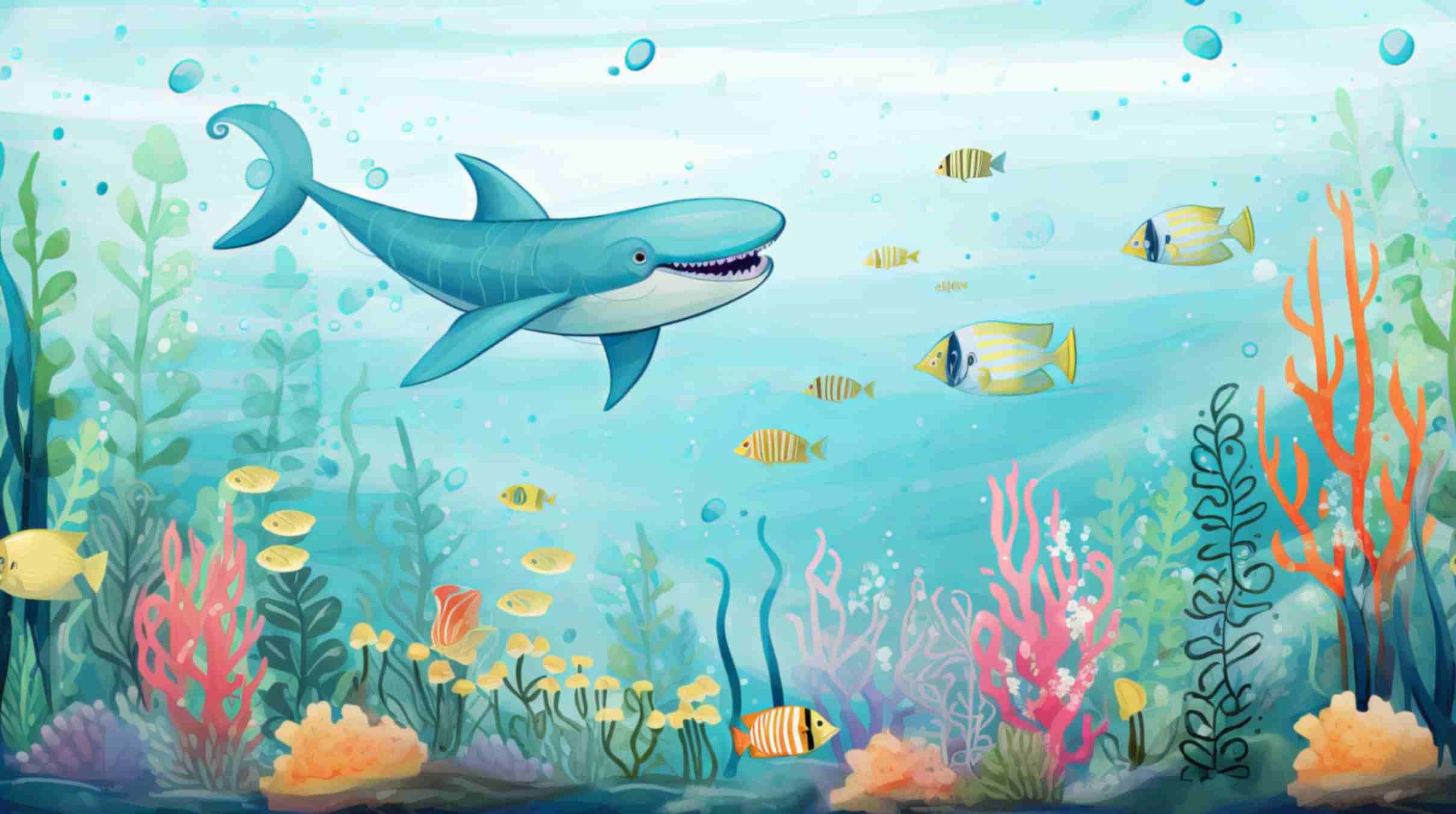 Kids Room Aquarium Fish Mural Wall Design Wallpaper pattern detail