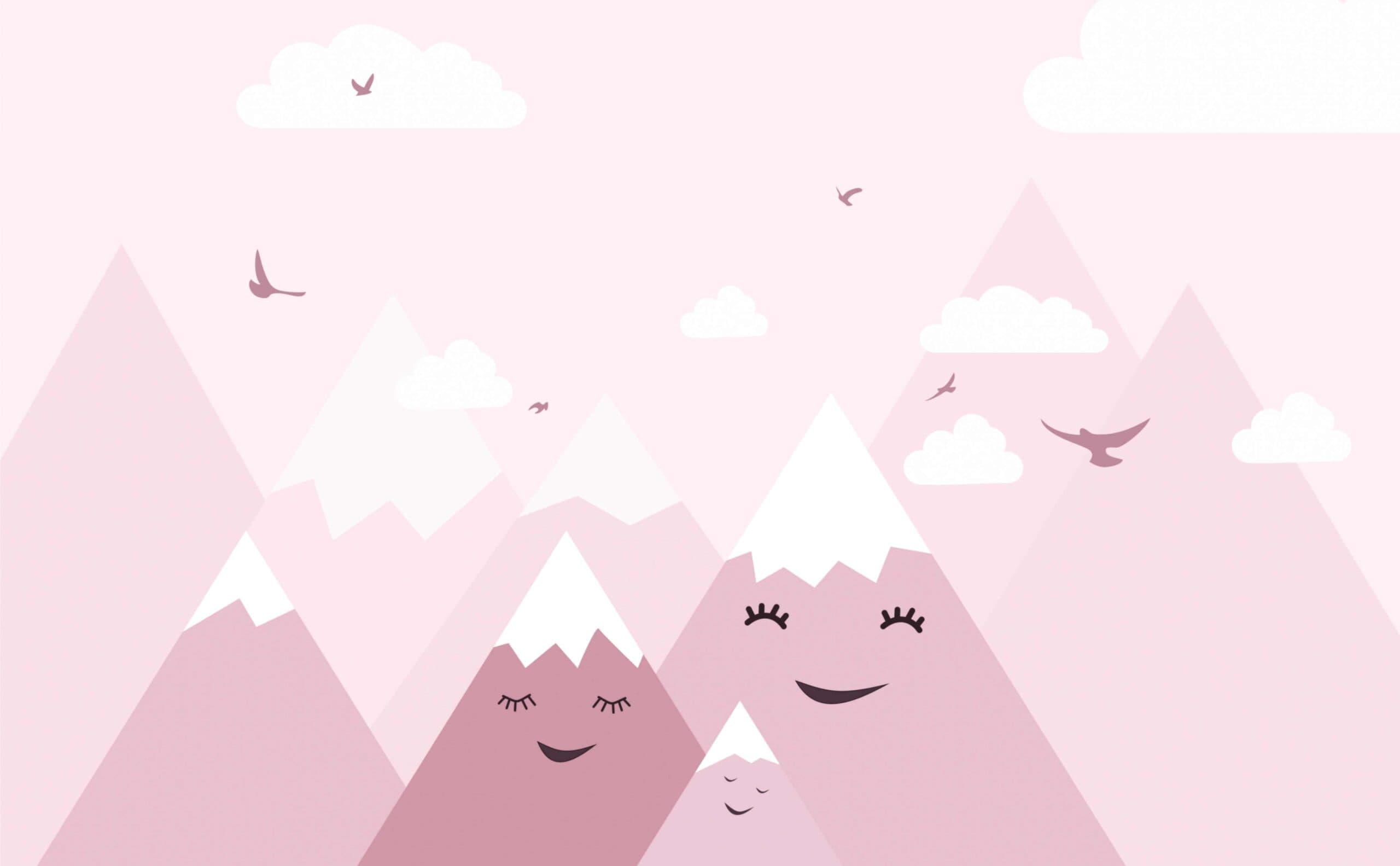 Pink Mountain Wallpaper Mural for Kids Room pattern detail