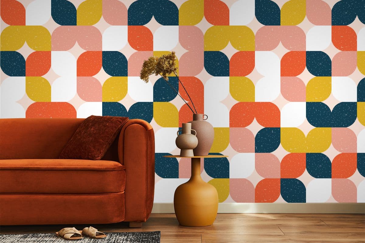 Colorful Geometric Seamless Pattern Wallpaper Mural shown in a room