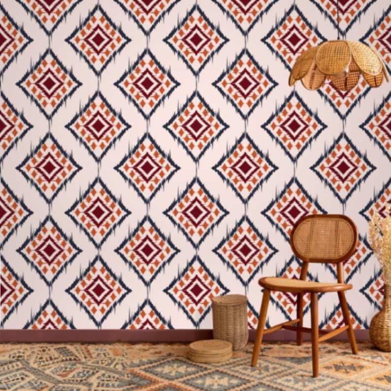 Ethic Fabric Pattern Wallpaper for Wall shown in a room