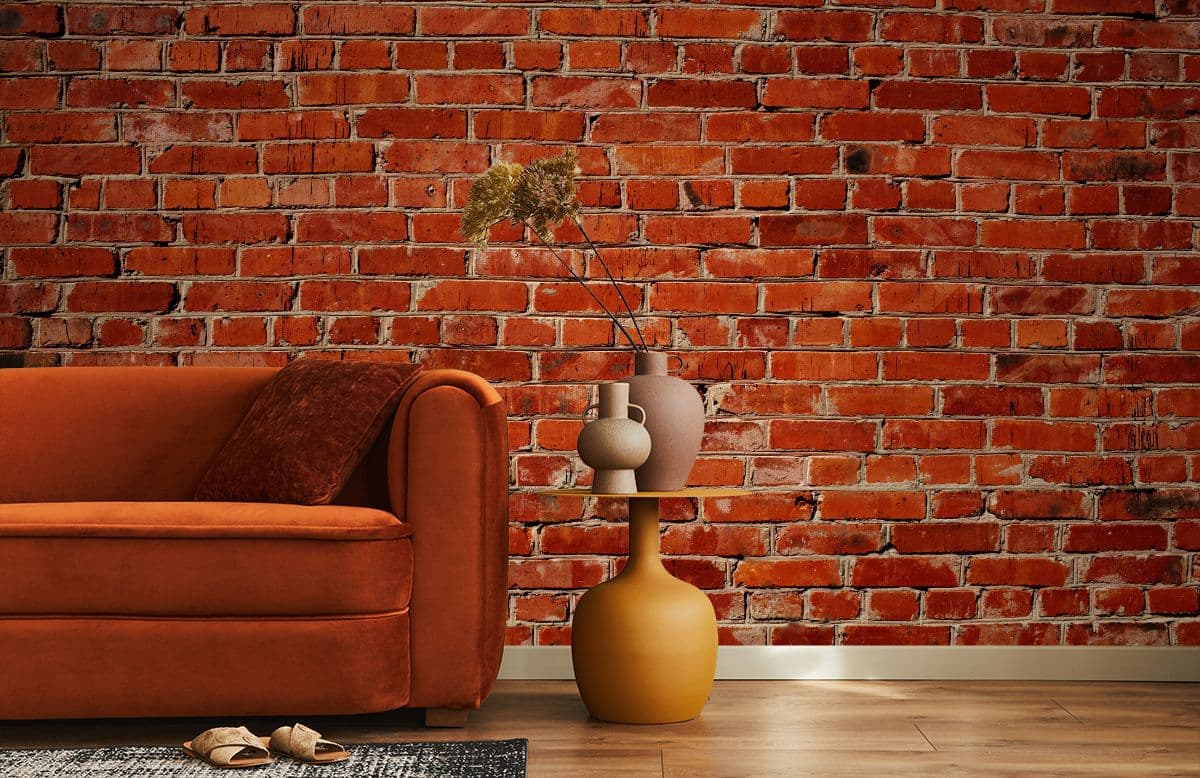Classic Red Bricks Mural Wallpaper shown in a room