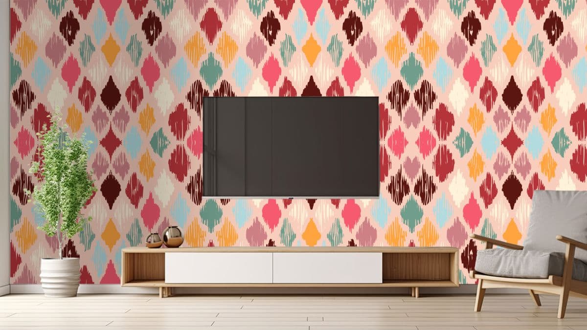Pattern of Seamless Colorful Squares Wallpaper Mural shown in a room