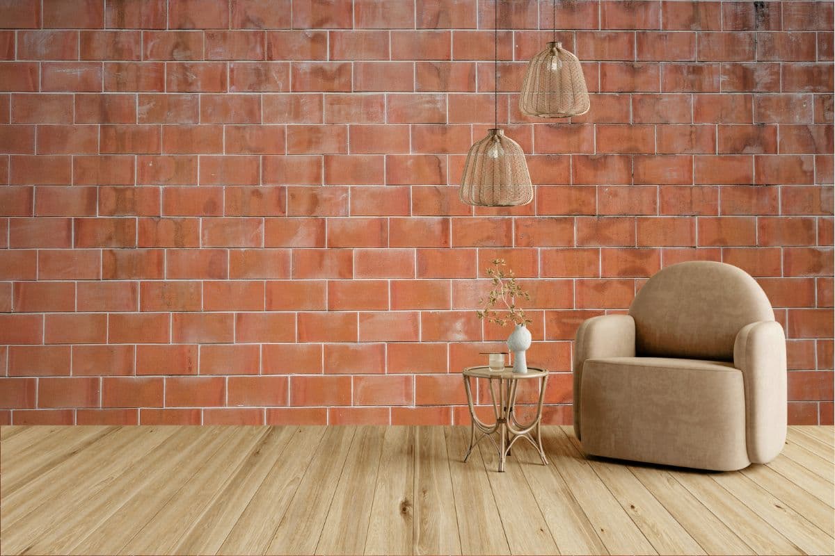 Grungy Red Brick Wall Mural Wallpaper shown in a room