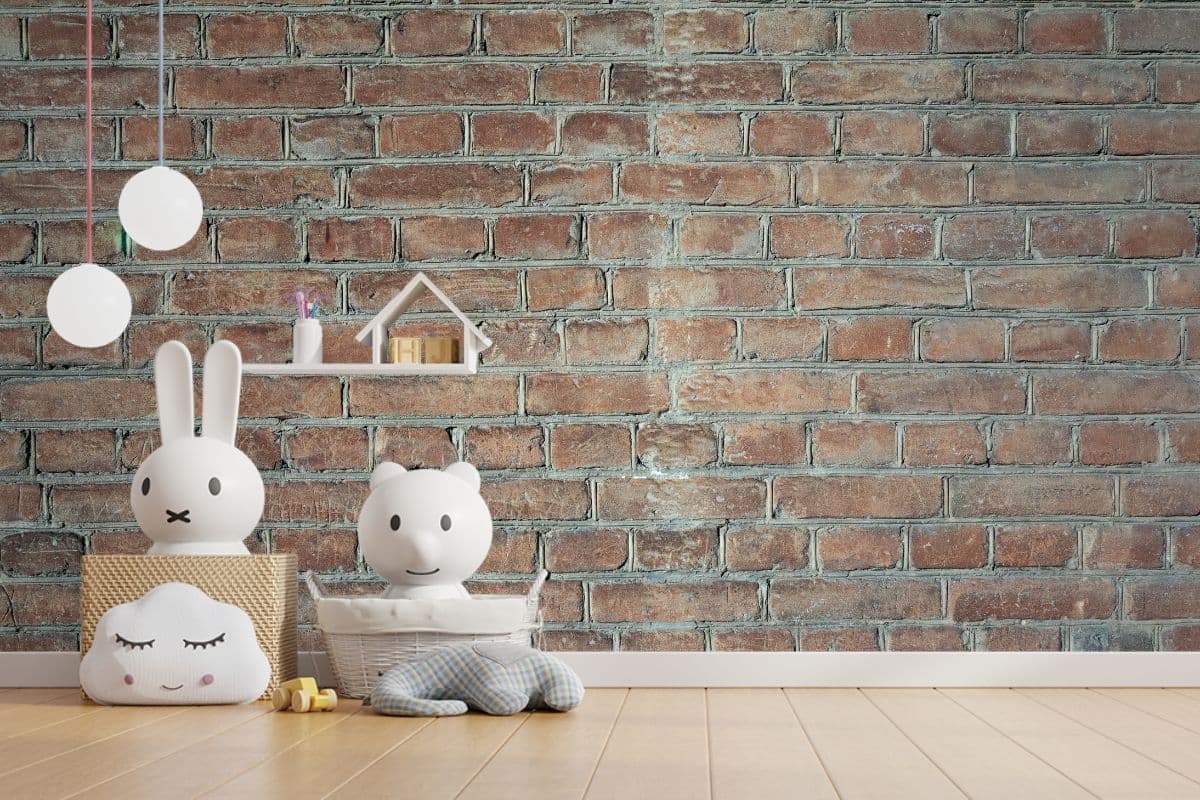 Old Red Brick Texture Wallpaper Mural shown in a room