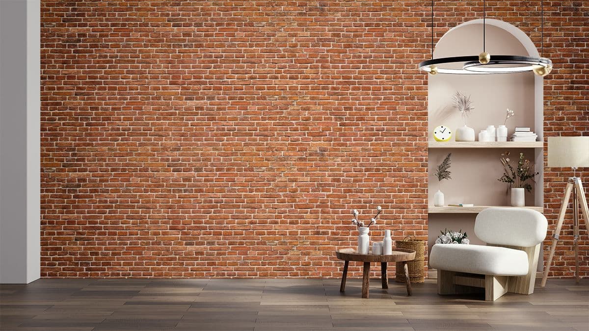 Realistic Brick Wall Panorama Mural Wallpaper shown in a room