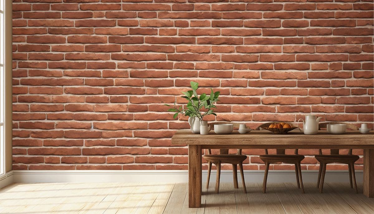 Red Brick Grandeur Mural Wallpaper shown in a room