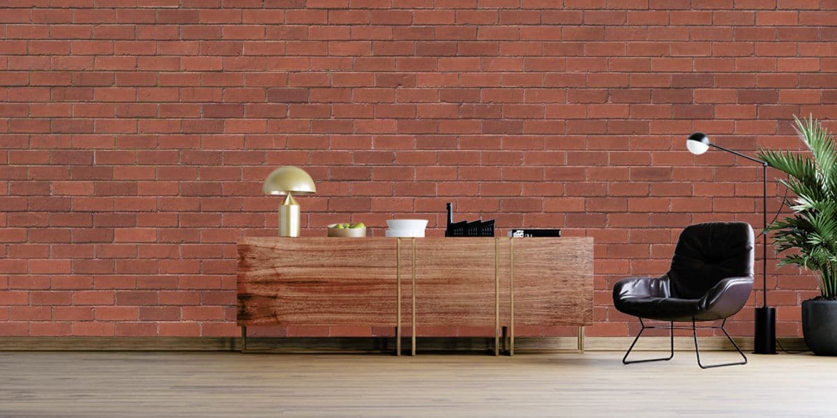 Rustic Red Vibe Brick Wallpaper Mural shown in a room