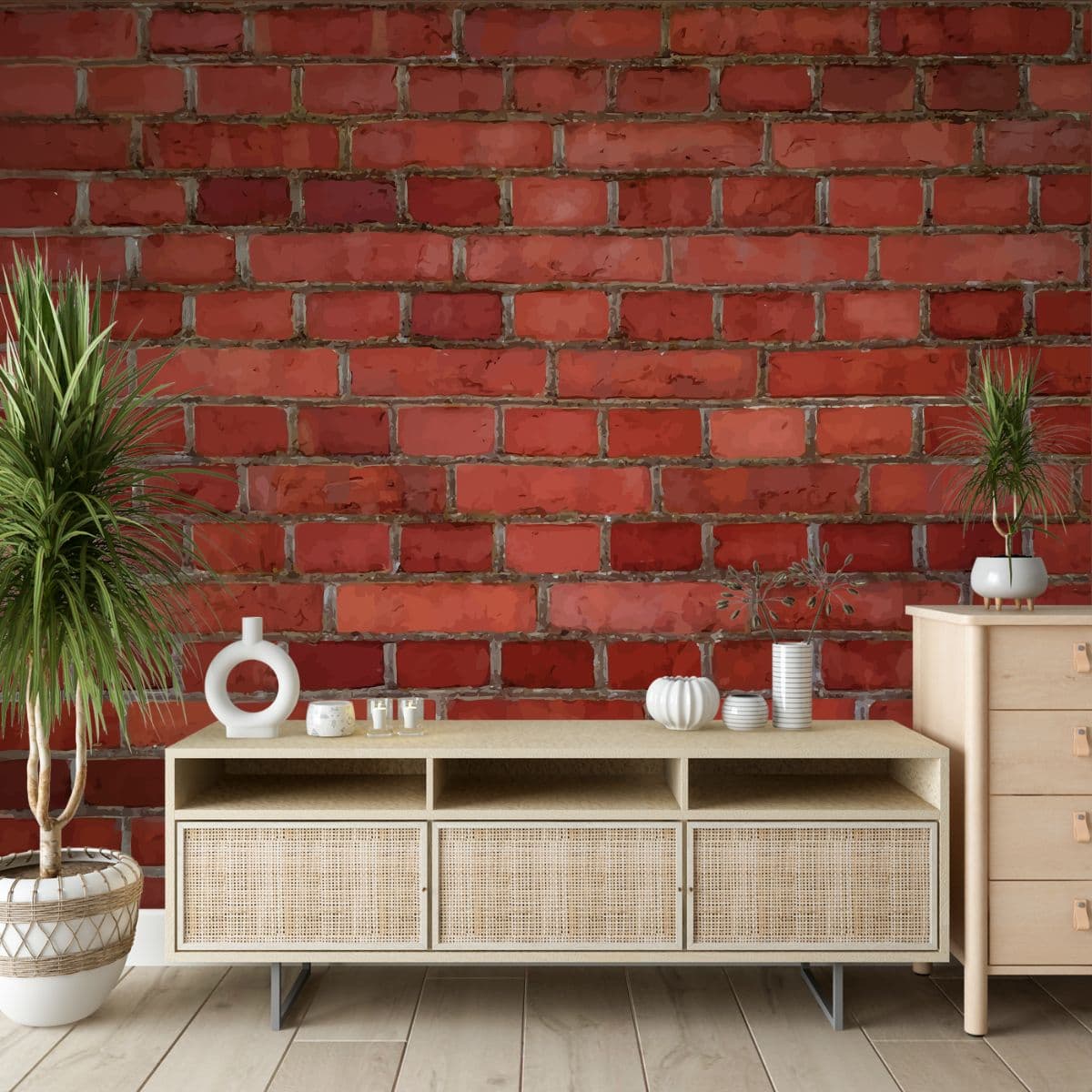 Warm Brick Ambiance Mural Wallpaper shown in a room