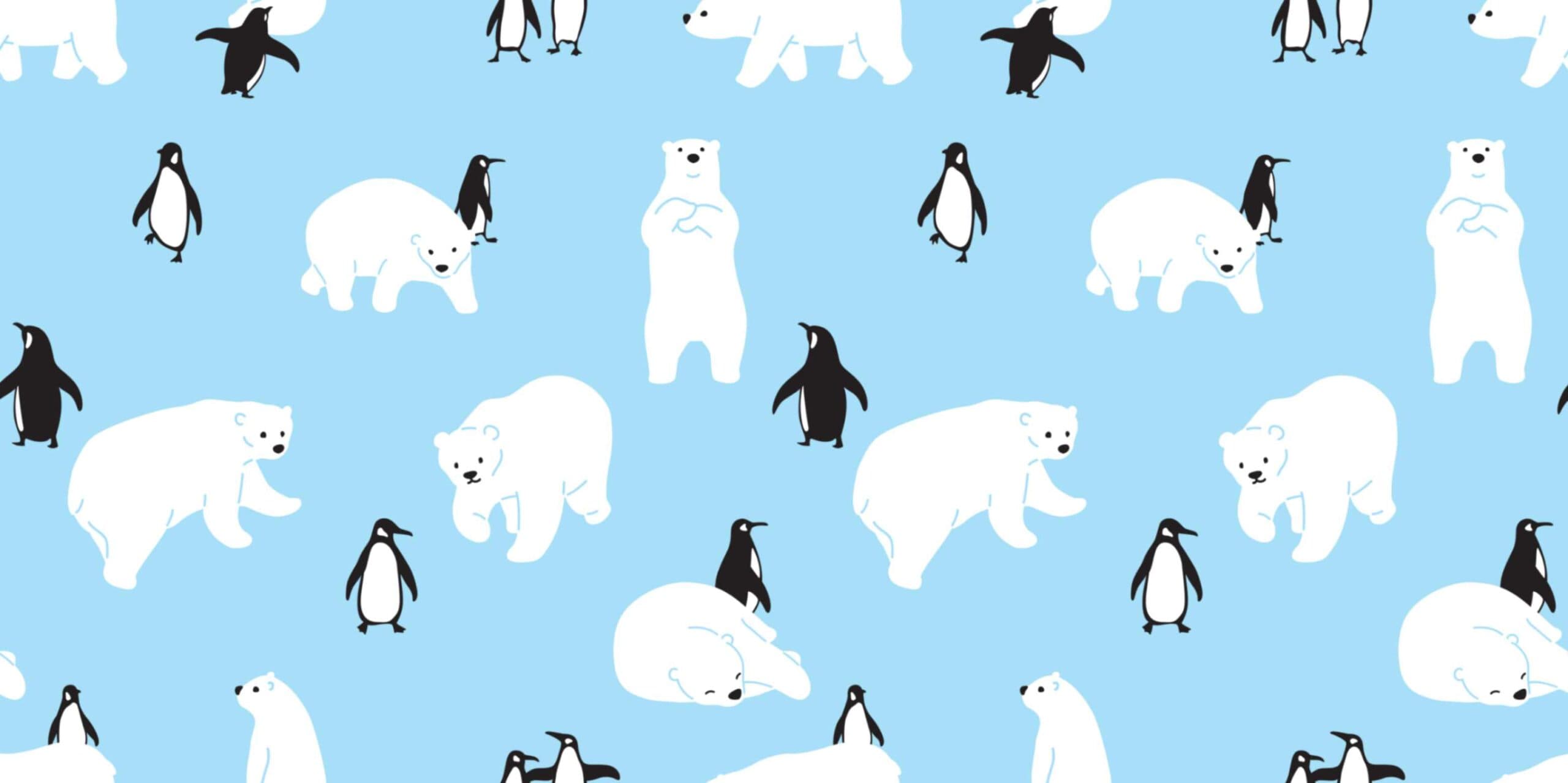 Seamless Pattern of Polar Bear and Penguin Wallpaper pattern detail