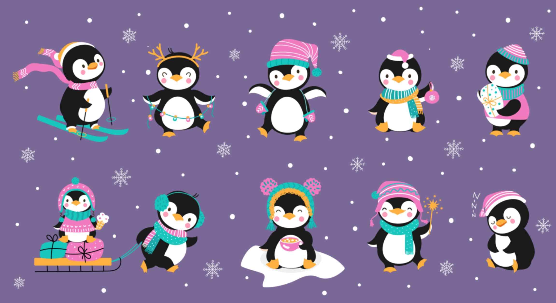 Christmas Penguins for Kids Room Wallpaper pattern detail