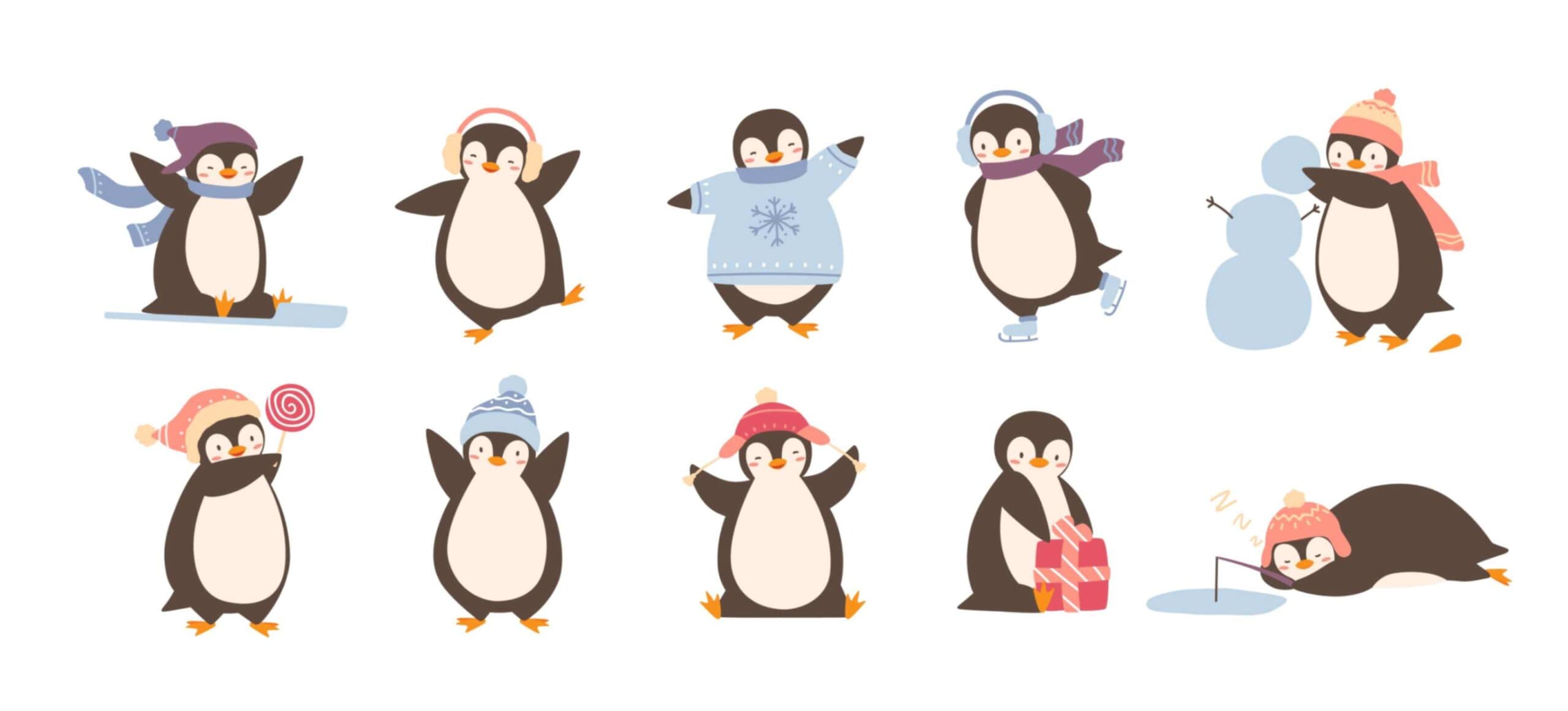 Dancing and Playing Penguins Wallpaper for Wall pattern detail