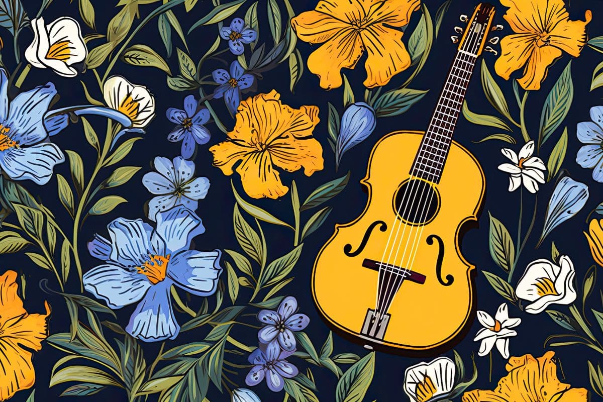 Floral Guitar Wallpaper Mural pattern detail