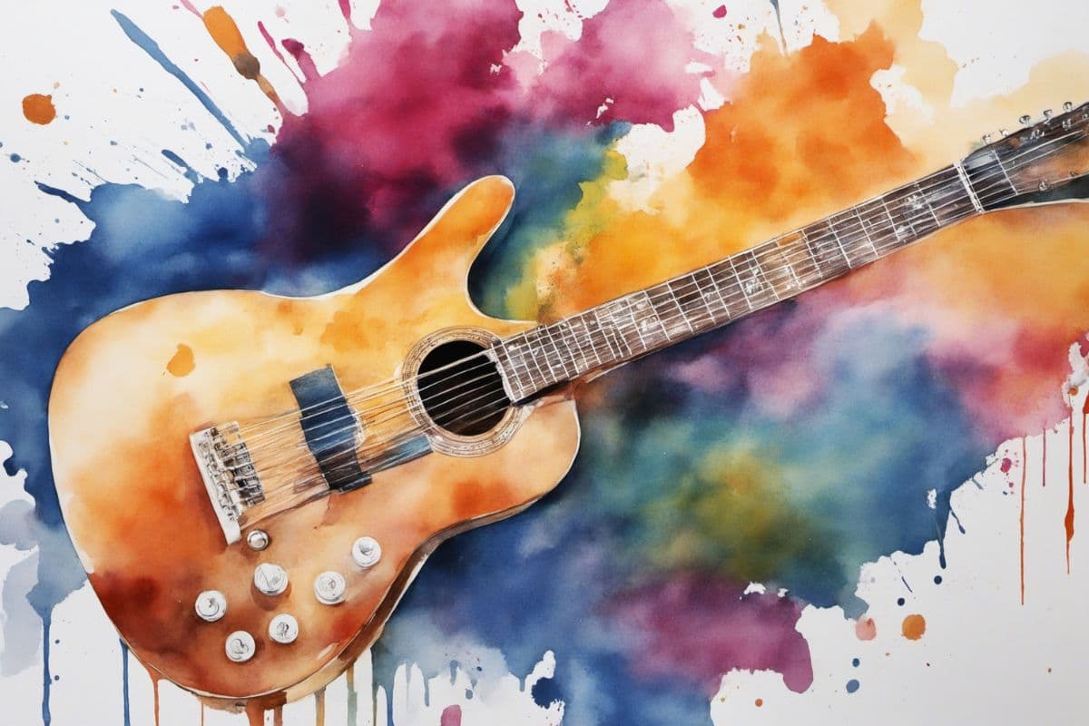 Watercolor Guitar Painting Mural Wallpaper pattern detail