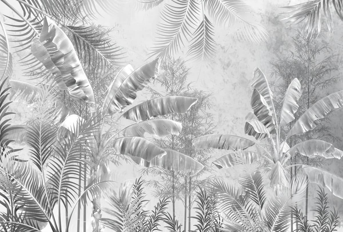 Tropical Silver Symphony Mural Wallpaper pattern detail