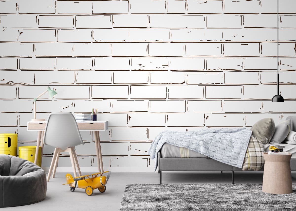 Cartoon Brickscape Mural Wallpaper shown in a room
