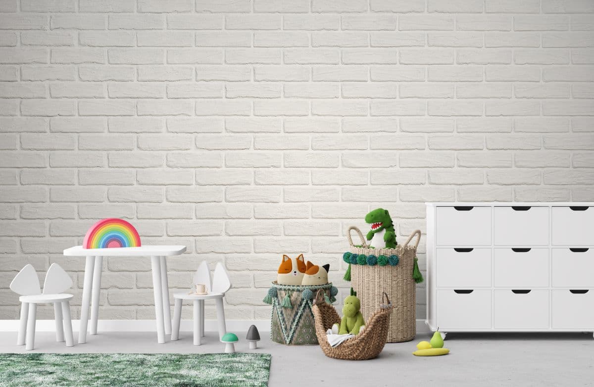 Shwet Shobha, Elegant White Brick Wallpaper shown in a room