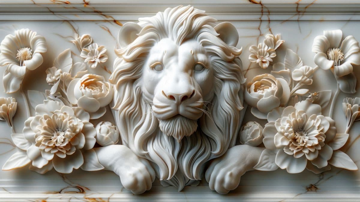 3D Lion's Face Statue Mural Wallpaper pattern detail