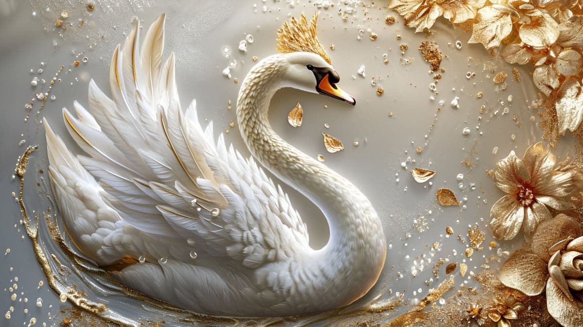 Golden Swan Blossom Mural Wallpaper pattern detail