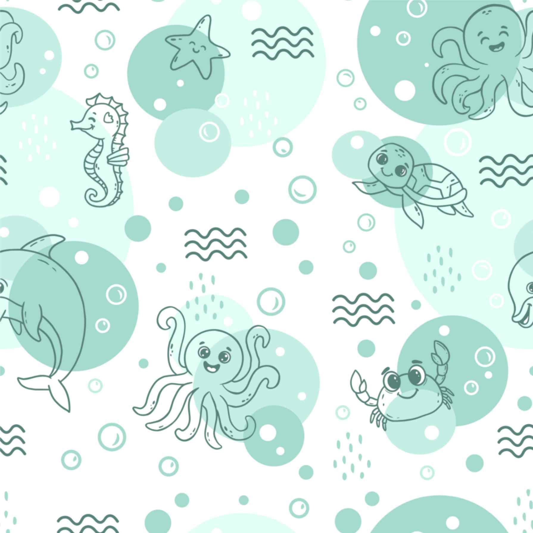 Ocean Animals Theme Kids Nursery Wall Mural Wallpaper pattern detail