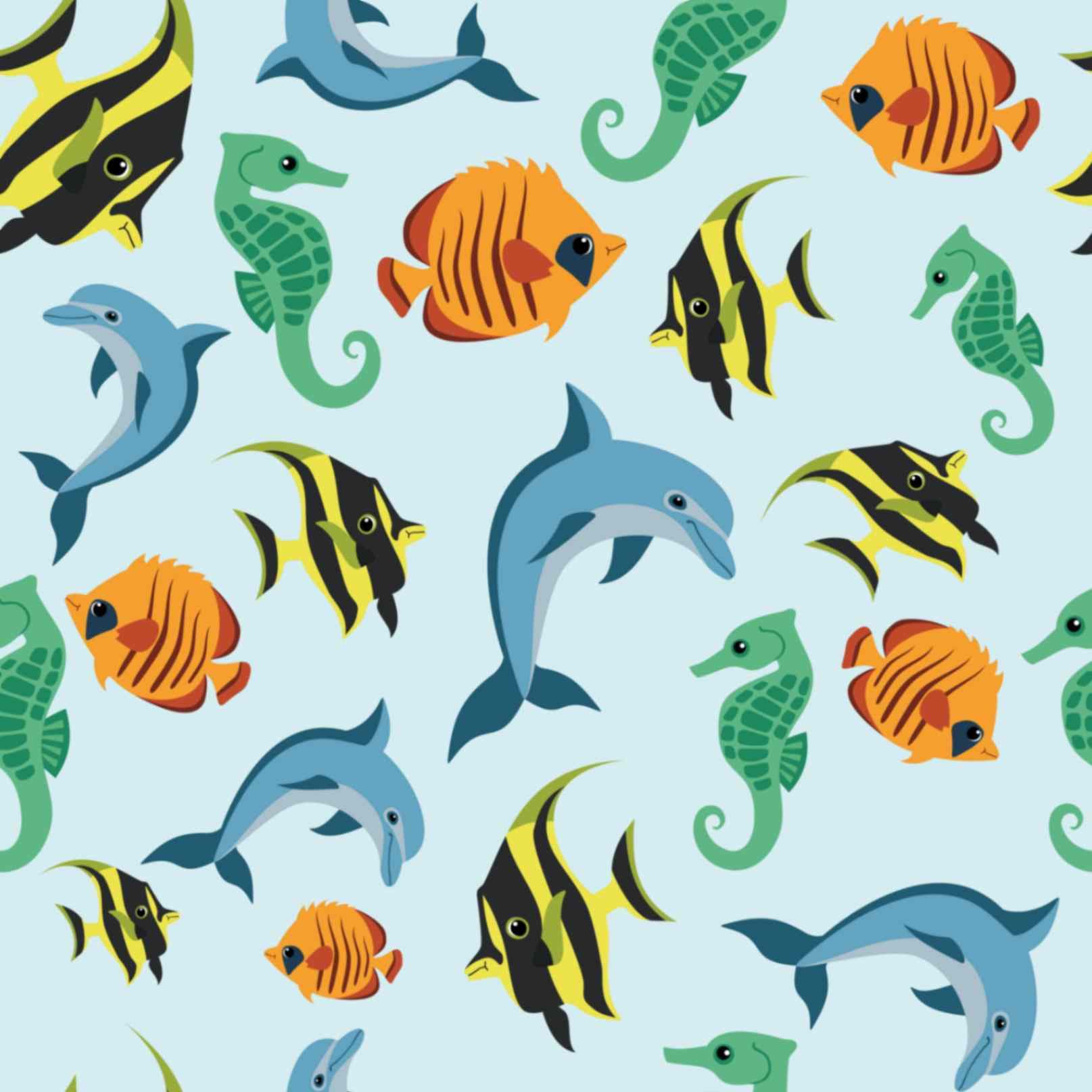 Aquatic Sea Friends Wallpaper for Wall pattern detail