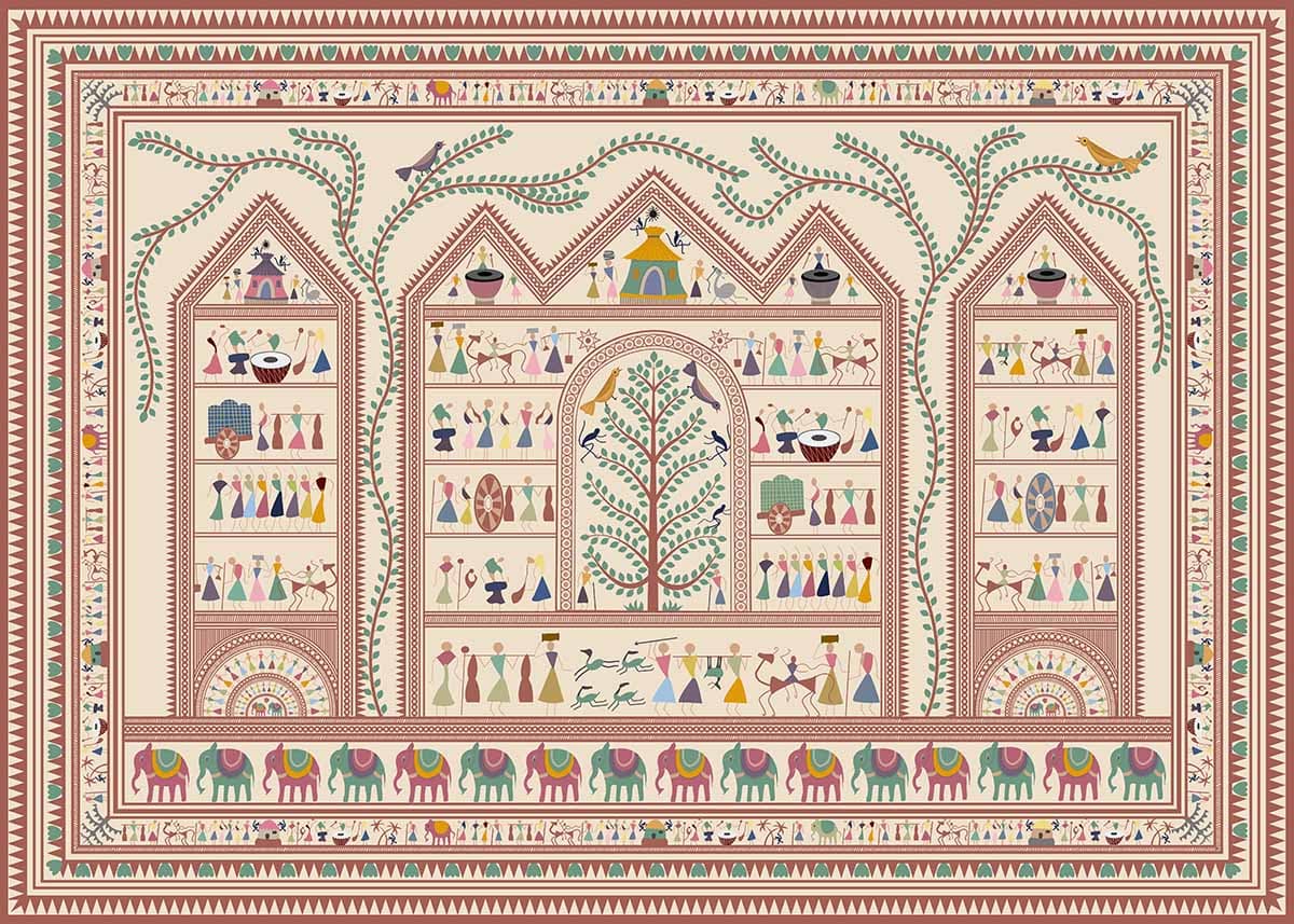 Warli Chitra Mural Wallpaper, Customized pattern detail