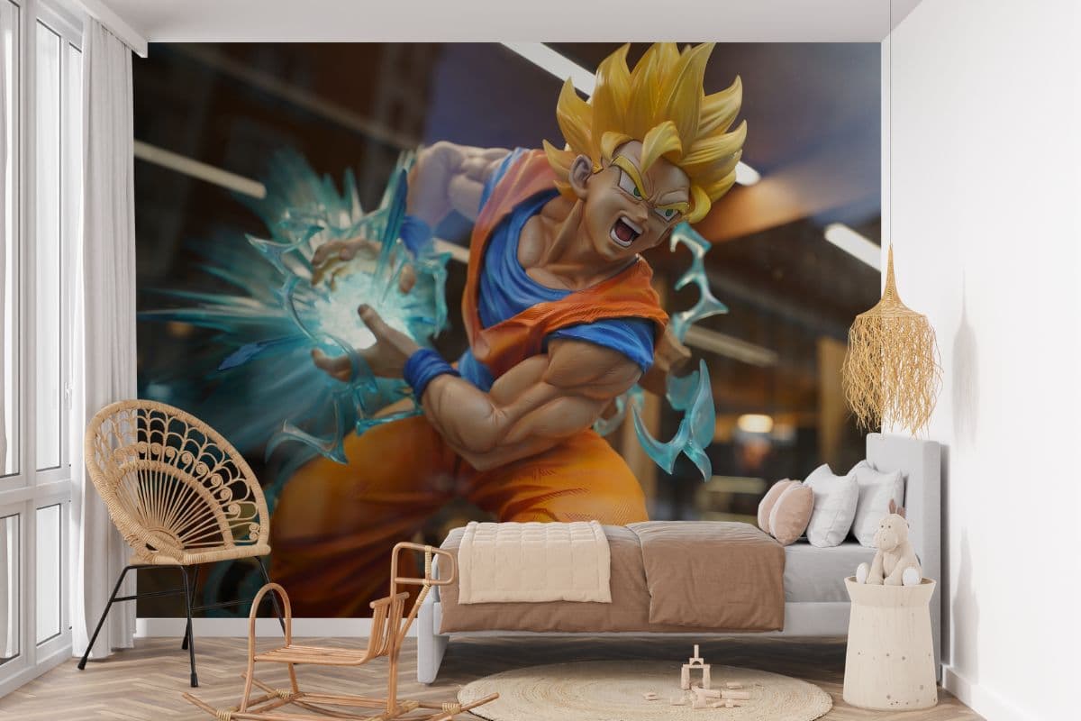 3D Goku Kamehameha Wallpaper Wall Mural shown in a room