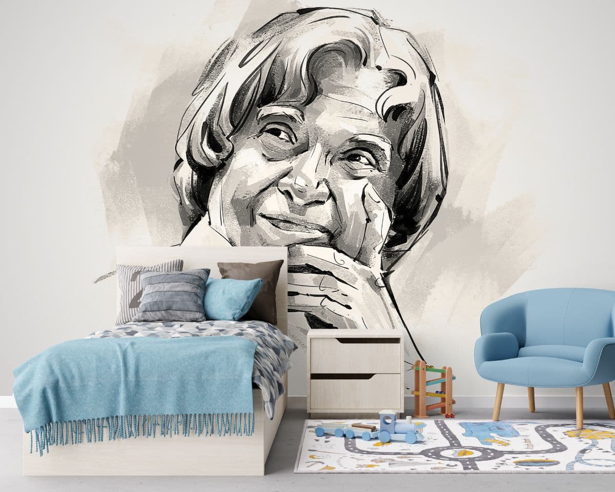 Inspirational APJ Abdul Kalam Sketch Art Wallpaper shown in a room