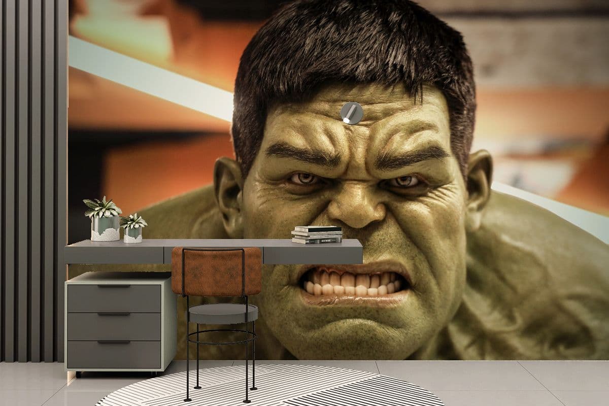 Realistic Hulk Wall Mural Wallpaper shown in a room