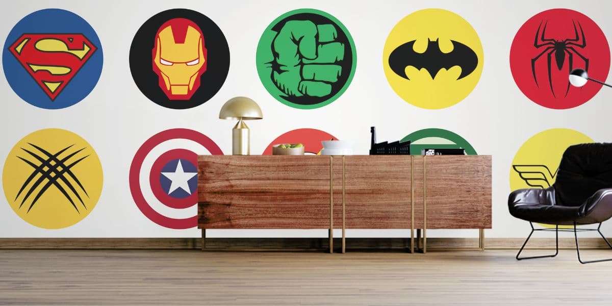 Superheroes Symbol Wall Mural Wallpaper shown in a room