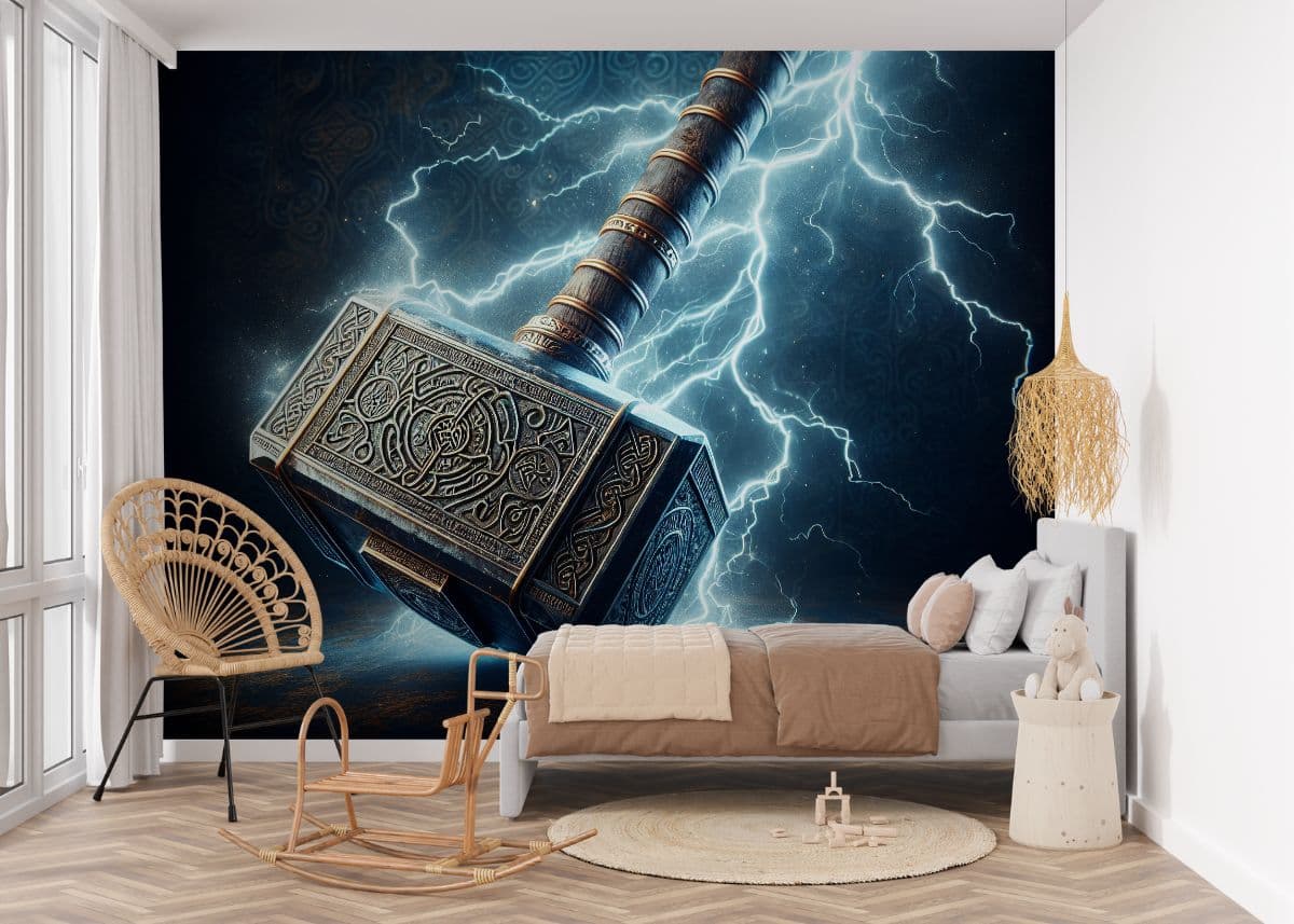 Thor's Hammer Wallpaper Mural for Wall shown in a room