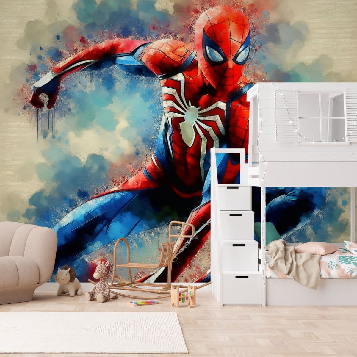 Amazing Spider-Man Art Wallpaper Mural shown in a room