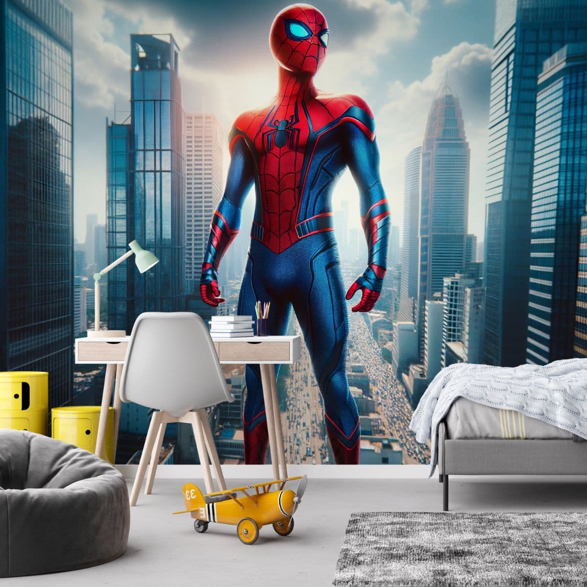 Elegant Spider-Man in Action Mural Wallpaper shown in a room