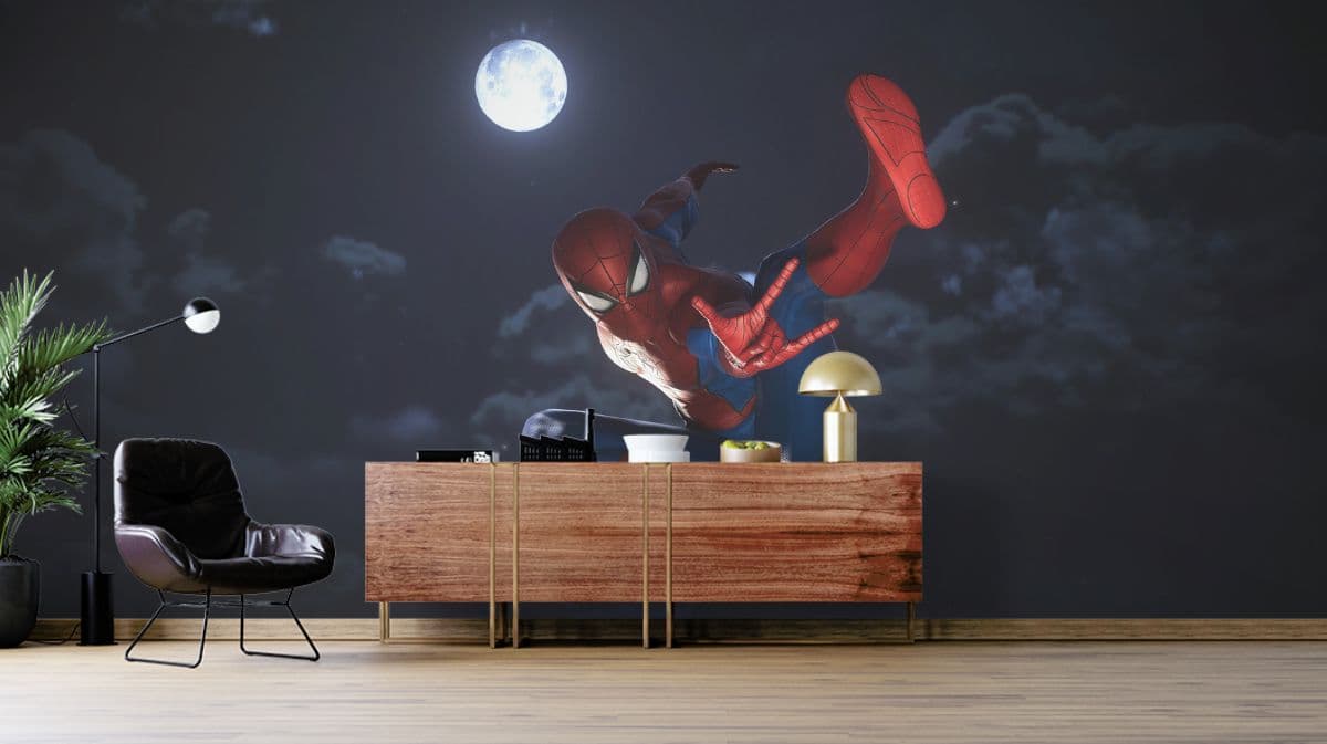 Spiderman in Full Moon Wallpaper Mural shown in a room