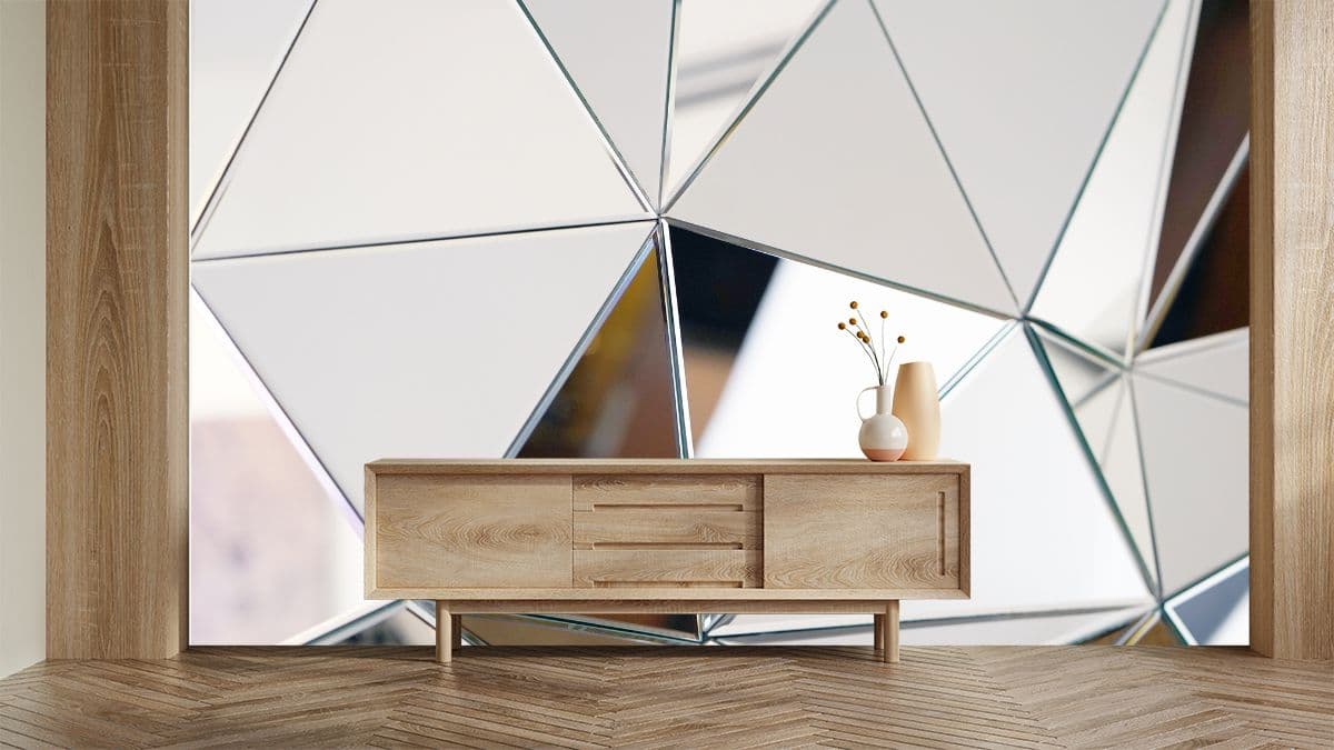 3D Triangular Mirror Wallpaper Mural shown in a room