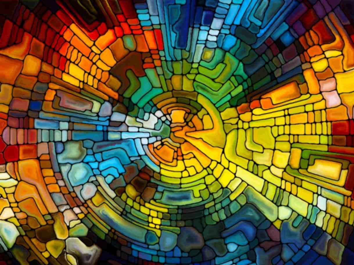Multi-Colored Stained Mirror Wallpaper Mural pattern detail