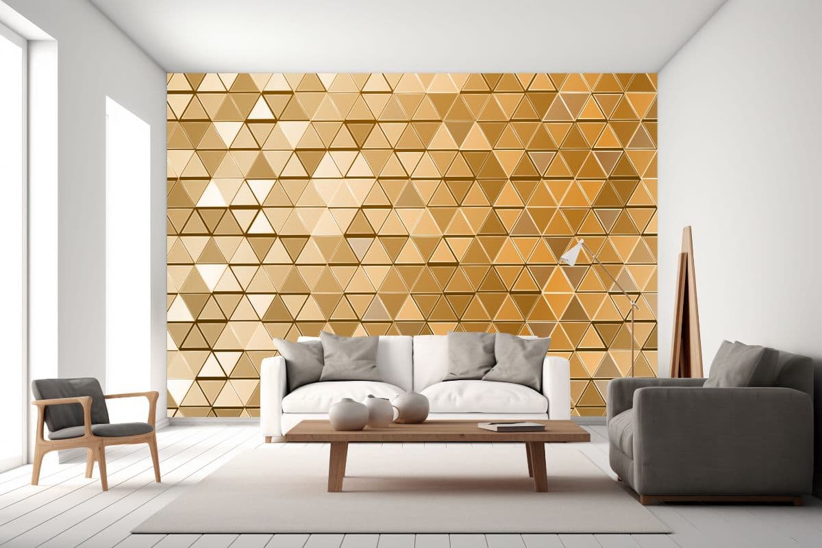Modern Golden Tile Mirror Wallpaper Mural shown in a room