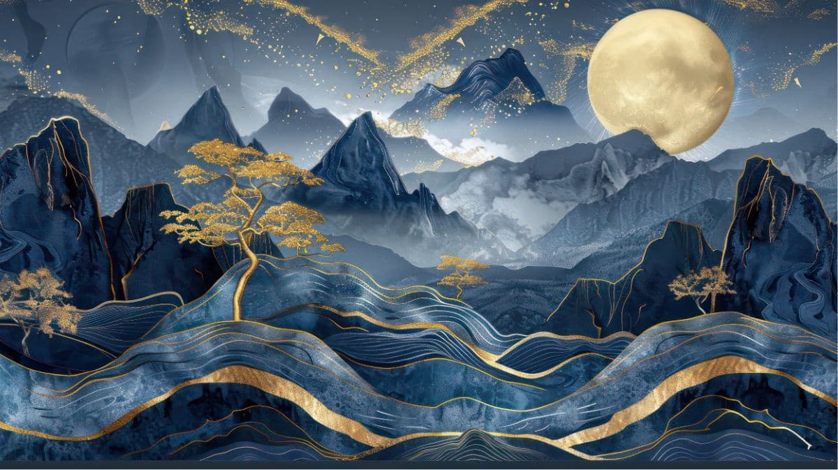 Alluring Golden Lunar Mystique Wallpaper Mural pattern detail