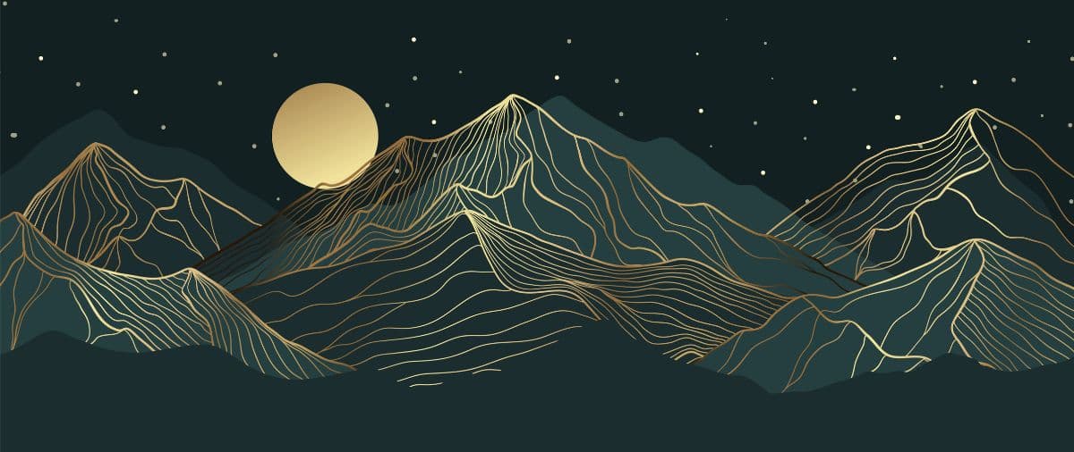 Golden Mountain and Moon Wallpaper Mural pattern detail